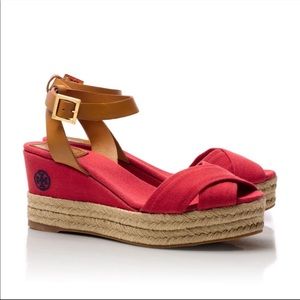 Red Tory Burch Wedge Espadrilles - Size 7
